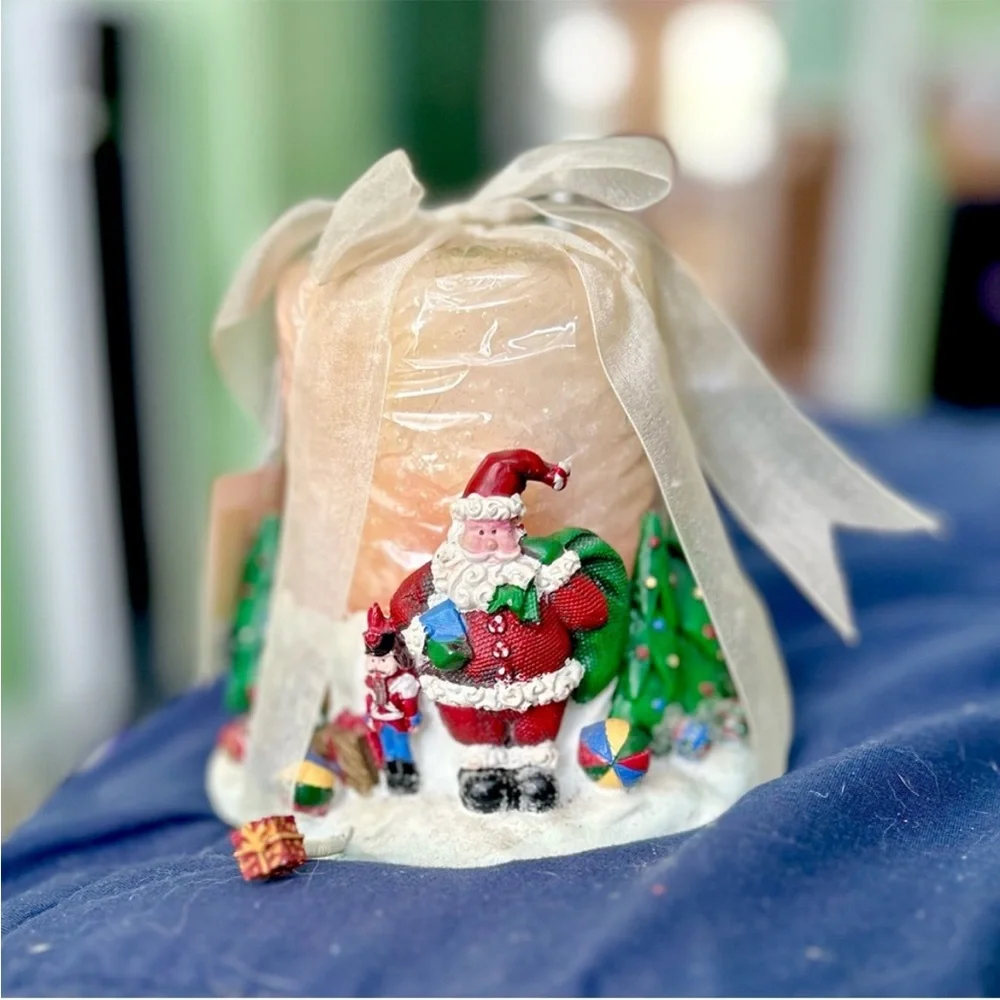 Vintage Christmas Village Vintage Candle + Holder Set Home Decor Accent